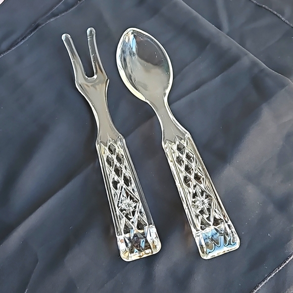 Vintage Anchor Hocking WEXFORD Pattern GLASS Fork and Spoon Serving Set - Picture 1 of 7